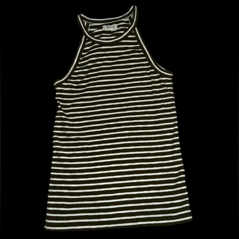 Madewell Olive and White Striped Knit Top